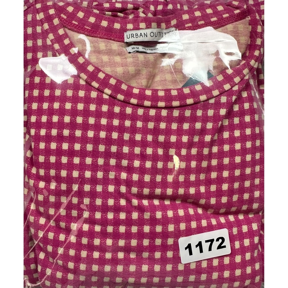 URBAN OUTFITTERS Women's Medium Pink Gingham Check Short Puff Sleeve Midi Dress - Picture 12 of 12